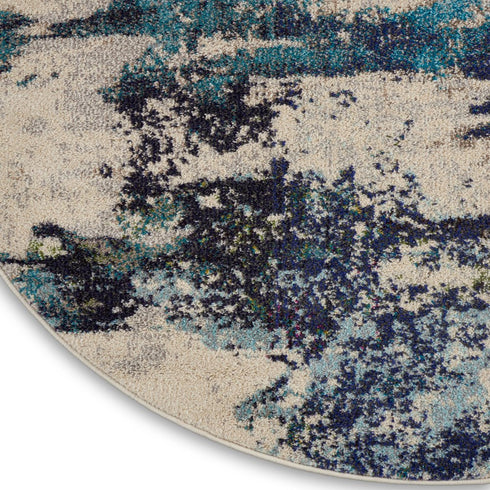 2' X 4' Ivory And Teal Blue Abstract Power Loom Non Skid Area Rug